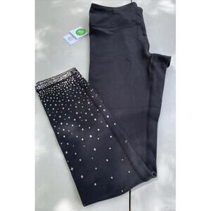 GAIAM black Yoga Leggings Om Fit High Rise Soft Silver Sparkle Design XS #152